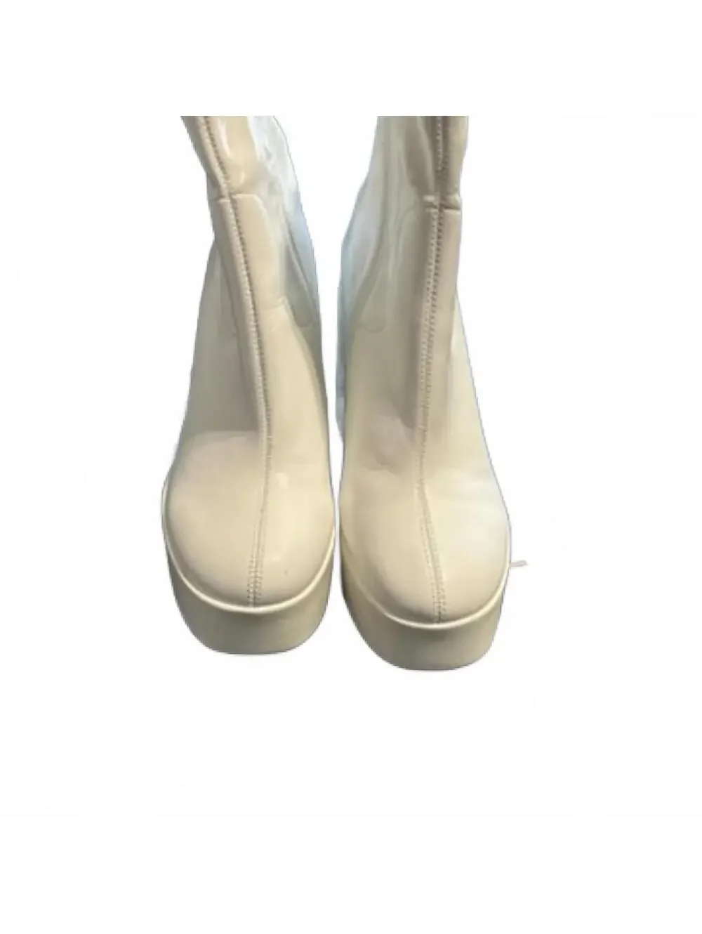 White Platform Block Heel Ankle Boots